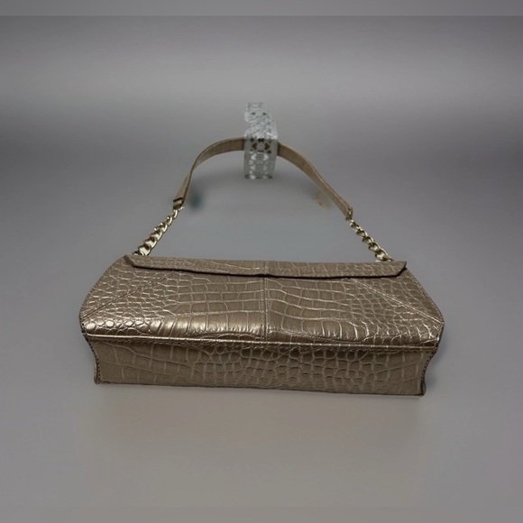 Liz Claiborne Shoulder Bag Champagne Faux Croc Leather Purse Chain Strap Chic - Picture 4 of 16